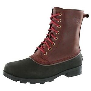 SOREL WOMEN'S EMELIE 1964 WATERPROOF LEATHER RAIN BOOTS Redwood.Black